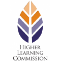 accreditation badge in white from the Higher Learning Commission (HLC)