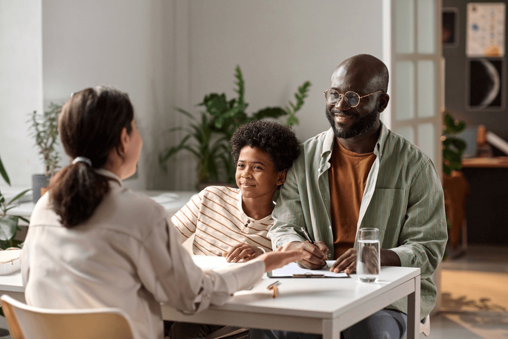 social worker with a family