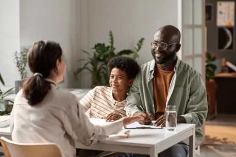 social worker with a family